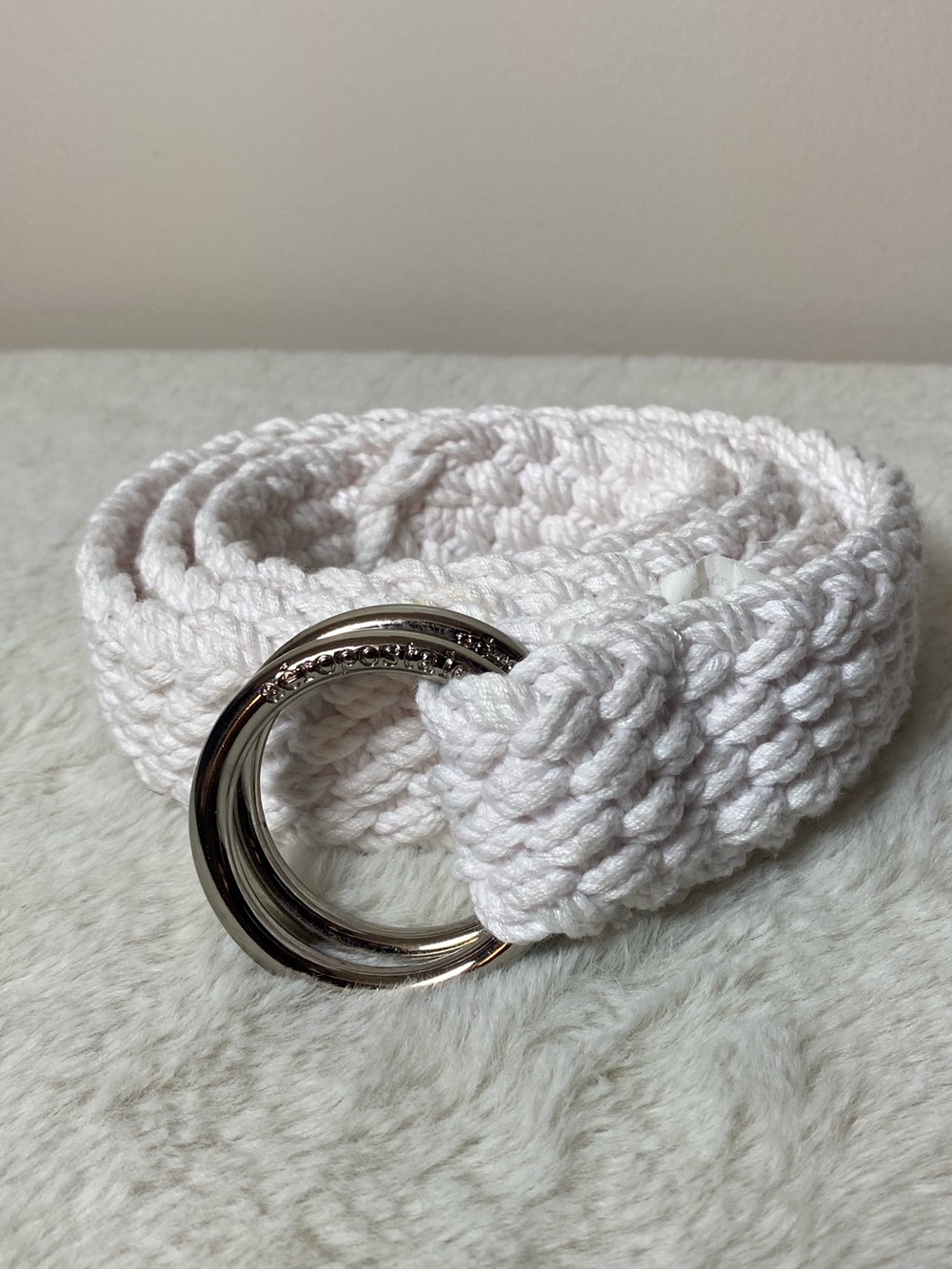 Aeropostale White Knit Cotton D-Ring Woven Belt Petite S/M